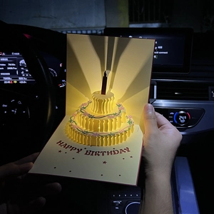 3D Pop-Up Birthday Greeting Card With LED Light And Music Handmade Paper Carving Cake Design Gift For Friends Family