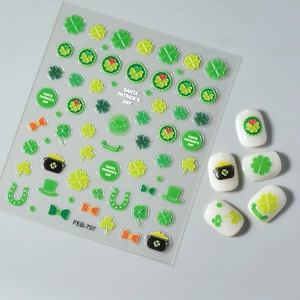 3D St. Patrick's Day embossed nail stickers with clovers, hats and gold pot designs