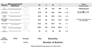 Detailed size chart for high waist trousers including hip, waist, and inseam measurements