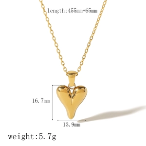 18k gold plated heart pendant necklace set with detailed size measurements and weight