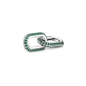 Silver rectangle interlocking links with green pavé crystals for DIY jewelry