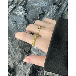 S925 sterling silver gold textured rings for women featuring colorful zircon and opal stones