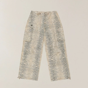 Pantalon cargo rétro à imprimé serpent crème avec cordon et coupe ample décontractée