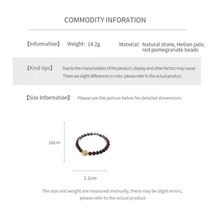 Tableau des tailles pour bracelet en grenat et jade avec détails de poids 14,2g et 16cm
