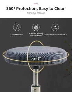Close-up of gray waffle knit round stool cover featuring 360-degree elastic protective band