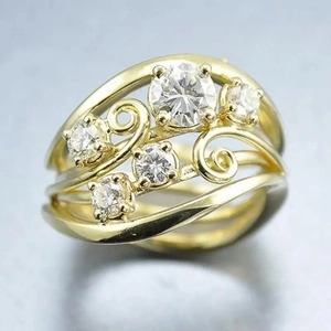 Multi-Layer Hollow Vine Ring Vintage French Retro Copper Leaf Finger Jewelry With Sparkling Round Cubic Zirconia For Women