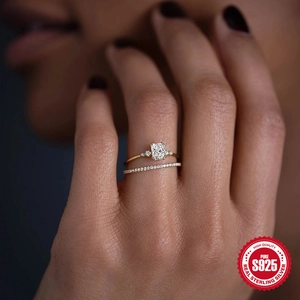 Luxury S925 sterling silver square cut diamond engagement rings set for women