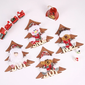Christmas tree ornaments set featuring Santa, Snowman and Reindeer with wood and plush textures