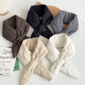 Women Winter Quilted Padded Scarf Thickened Warm Neck Gaiter Cross Loop Solid Color Windproof Soft Scarf Neck Warmer