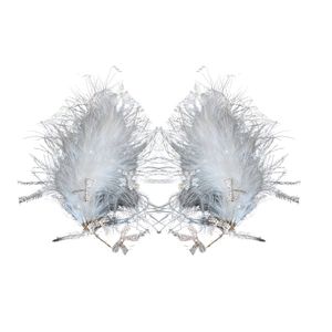 Elegant grey feather ear cuff with rhinestone bow accents and luxury wing design