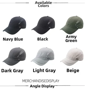 Quick-dry mesh baseball caps in navy, black, army green, grey and beige colors