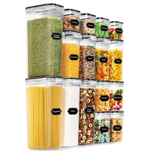 24-piece set of transparent airtight food storage containers with labels and black lids