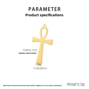 Detailed parameter view of a gold 18K stainless steel Ankh cross pendant 45x25mm
