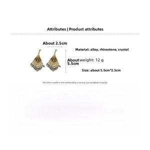 Detail view of rhinestone tassel earrings showing dimensions 5.5cm x 2.5cm and weight 12g