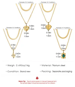 Size chart for double-layered titanium steel necklaces with heart and snake pendants