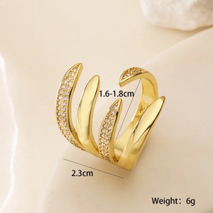 Detailed size chart for 18K gold plated ring with zircon stones weighing 6g