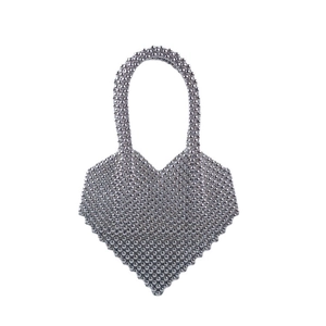 Borsa a mano fatta a mano a forma di cuore con perline argentate da donna