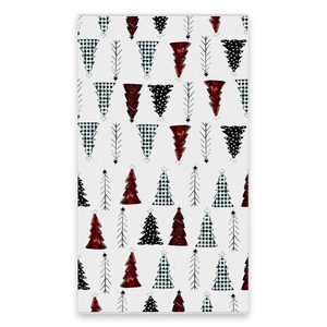 Microfiber kitchen towel featuring red and black plaid Christmas tree pattern