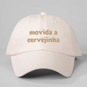 Classic cotton baseball cap with Movida embroidery in light beige, adjustable dad hat style