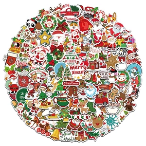 Set of 100 colorful Christmas cartoon stickers featuring Santa and Reindeer designs
