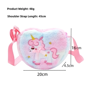 Pink plush unicorn heart-shaped bag for girls with dimensions 20cm x 16cm x 4.5cm