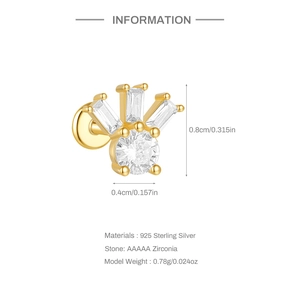 Detailed view of 925 sterling silver crown stud earring with AAAAA zirconia dimensions