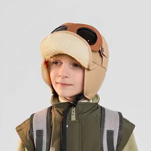 Kinder Winterfliegermütze mit Schutzbrille und Fleece-Futter für Wärme in Khaki