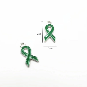 Green enamel ribbon bow pendants in alloy metal for DIY jewelry making 2x1cm