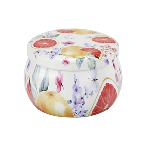 Boîte métallique de 4,4 oz avec motif floral de pamplemousse à l'aquarelle éclatante