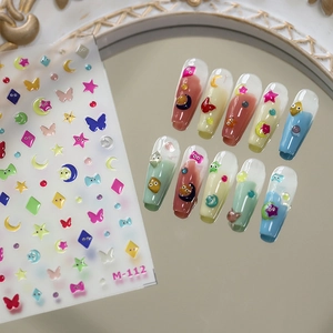 3D Embossed Nail Art Stickers Cartoon Star Moon Butterfly Eye Self Adhesive Jelly Ultra Thin Manicure Decals