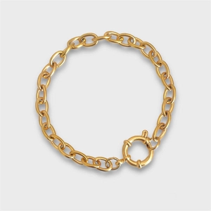 Minimalist gold-plated stainless steel chain bracelet with a large spring ring clasp
