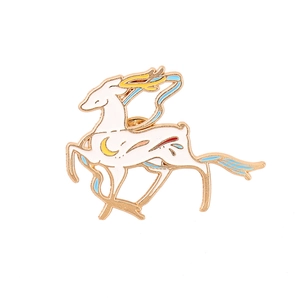 Exquisite gold-plated running mythical deer enamel brooch with colorful floral details