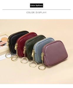Litchi pattern leather mini pouches with gold zippers in five elegant colors