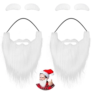 Christmas Santa Claus costume set with two white long beards and bushy eyebrows