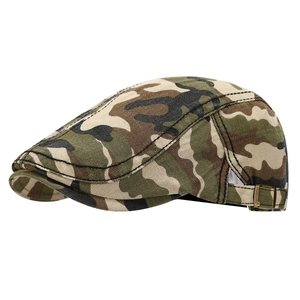 Classic jungle camouflage flat cap with adjustable side metal buckles in durable canvas