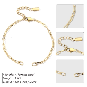 Goldenes Gliederkettenarmband aus Edelstahl mit verstellbarem Karabinerverschluss, 15+3cm
