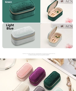 Macro shot of mini velvet jewelry travel case featuring smooth zipper and soft ring slots