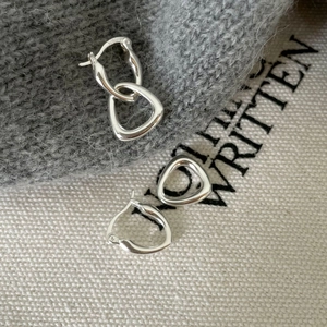 925 Sterling Silver Heart Drop Earrings Minimalist Interlocking Geometric Hoop Studs For Women Hypoallergenic Jewelry