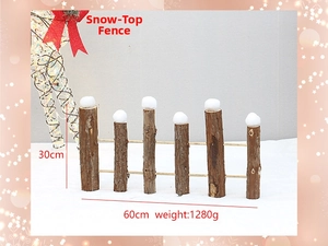Vue détaillée de la clôture de Noël décorative en bois avec calottes de neige 30x60 cm
