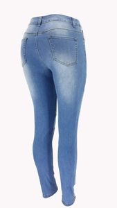 Rear view of light blue skinny ripped jeans showing back pockets and lifting effect
