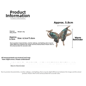 Detailed dimensions and product material specs for the vintage resin butterfly bracelet