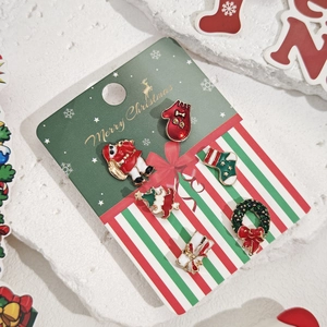 Lot de 6 boucles d'oreilles de Noël en émail avec Père Noël sur carte de vœux festive