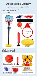 Detailed overview of accessories for standing and wall-mounted kids' basketball hoops