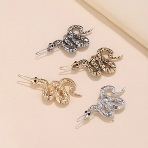 Snake Shaped Hair Clip Zinc Alloy Metal Animal Design Gothic Punk Personality Statement Side Clip For Women