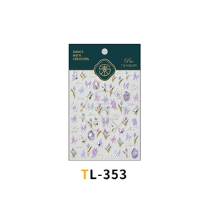 Close-up of TL-353 nail stickers featuring purple tulips and butterfly designs