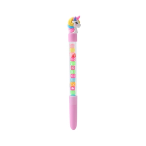 Pink unicorn cartoon pen with DIY alphabet beads in a transparent barrel for kids