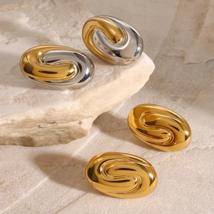 Geometric stainless steel oval spiral earrings with gold and silver polished finish