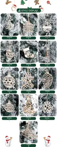 Detailed laser-cut wooden Christmas ornaments with snowflake patterns and jute twine