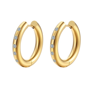 Hoop Earrings Stainless Steel Rhinestone 18K Gold Plated Round Geometric Huggie For Women Fashion