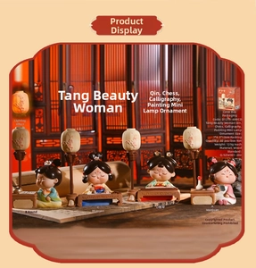 Détail d'une figurine de style Tang en résine avec fonction lumineuse et coffret